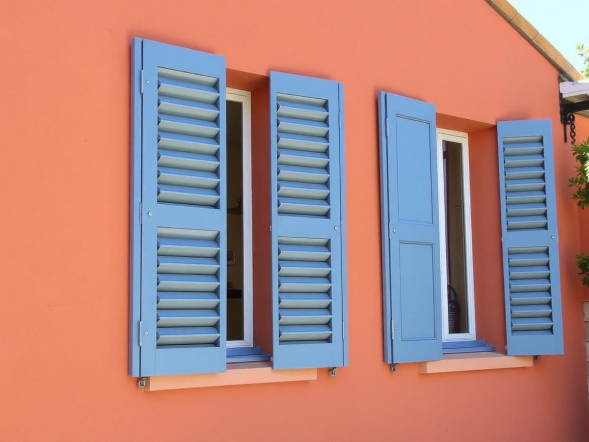 Volets battants en aluminium sur une façade provençale